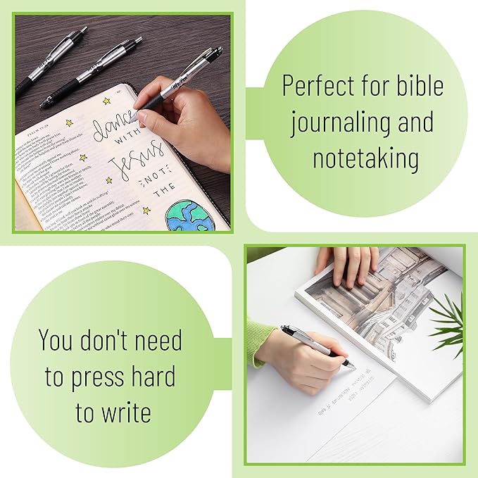 Mr. Pen- Retractable Bible Journaling Pens, 6 Pack, Black Ink, 0.7 mm Fine Tip, Smooth Writing Pen, No Smear, Comfortable Grip, Ideal for Bible Journaling, Note-Taking, Writing & Daily Use