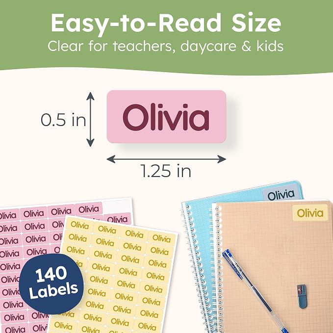 Personalized Universal Name Labels for Kids & Adults - Soft [140pcs] - Waterproof Name Stickers for School, Daycare & Clothes - Item & Supplies Name Stickers - Custom Stick On Labels
