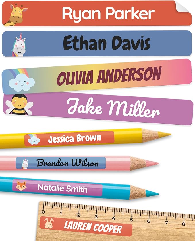 Personalized Kids Name Labels for Pencils Color Mix [225pcs] - Waterproof Name Stickers for School & Daycare - Pencil Custom Name Stickers - Children Name Stick On Labels for Pens (2.0”x0.3”)