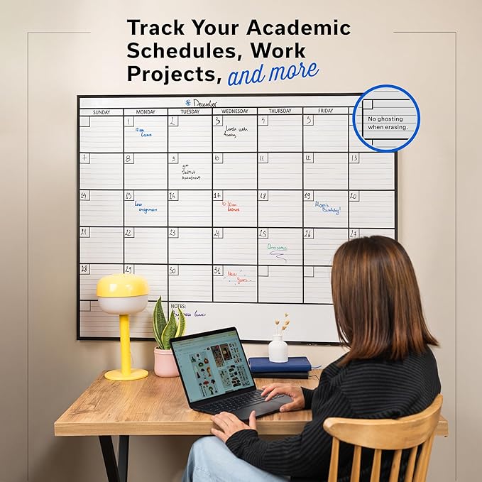 Large Dry Erase Calendar for Wall 36x48, Giant Family Office Big Reusable, Monthly Planner Erasable Month, Rolled Whiteboard White Board, 48x36 Calendar Dry Erase for Undated Wall Large Classroom