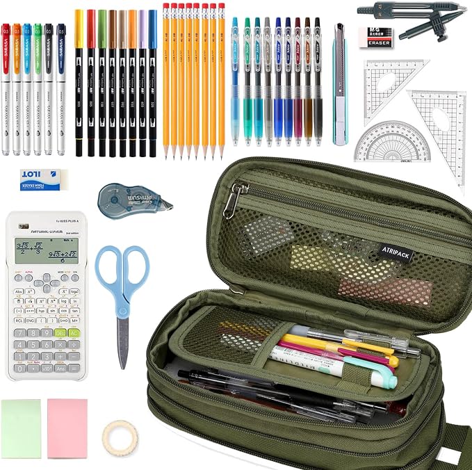 ATRIPACK Pencil Case Big Capacity High Large Storage Tactical Small Tool Pouch Bag Marker Pen Case Stationery Bag Travel Holder School College Office Organizer for Kids Men Women Adult Teens (Green)