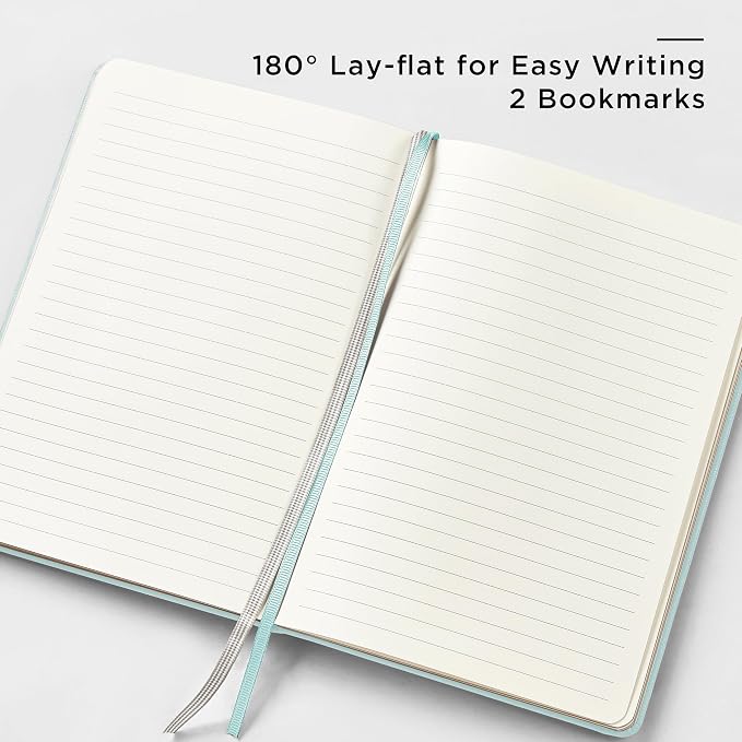 &And Per Se Lined Journal with Pen Set, A5 Leather Hardcover Notebook and Pen, 160 Pages 100GSM Thick Ruled Paper Journal for Writing (Cyan)