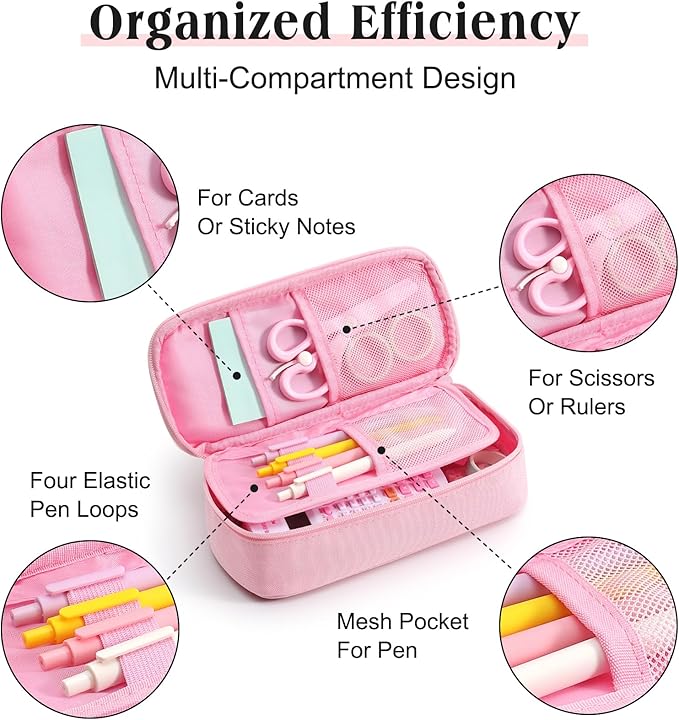 Ralnitote Large Pencil Case for Girls and Boys, Aesthetic Pencil Case Organizer with Handle, Cute Pencil Pouch for School & Office Supplies-Pink