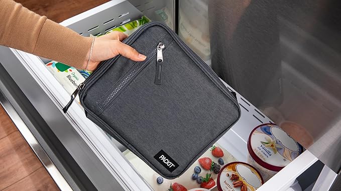 PackIt(R) Freezable Classic Lunch Box, City Charcoal, Built with EcoFreeze(R) Technology, Collapsible, Reusable, Zip Closure With Front Pocket and Buckle Handle, For Work Lunch
