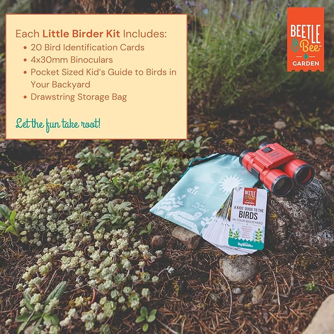 Little Birder Bird Watching Set for Kids, Outdoor Explorer Kit with 4x30 Binoculars, STEM Nature Toy for Backyard Travel Activities Ages 5+ - Beetle & Bee