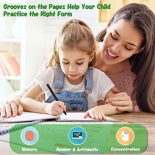 Large Magic Ink Practice Copybook for Kids, Reusable Handwriting Workbooks for Preschools, Tracing Letter Writing Book with Pen Refill and Handwriting Aid(4book+2 Pen+10 Pen Refill)