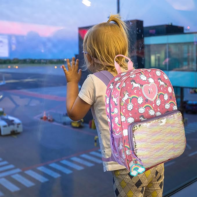 Trail maker Girls 6 in 1 Backpack and Lunch Box Set for School with Pencil Case, Water Bottle, Keychain Attached for Kids (Sparkle Unicorns)