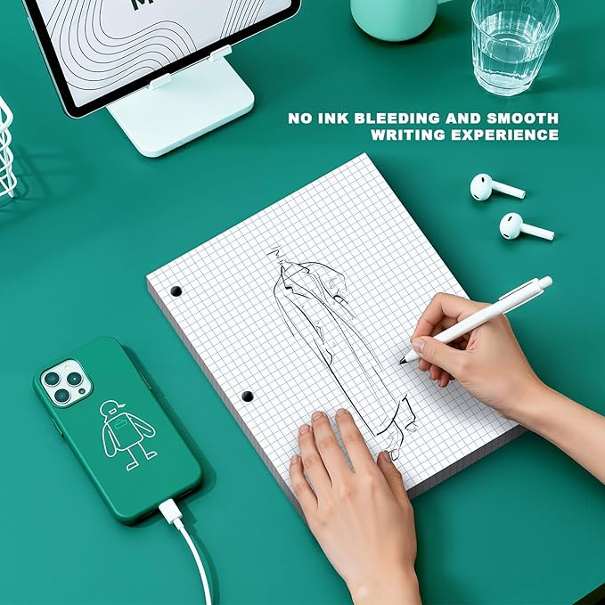 Loose Leaf Graph Paper Notebook 8 X 10.5, 360 Sheets Graphing Paper，3 Hole Punched，4x4 Quad Ruled Grid Notebook Paper, 10-1/2" X 8 Binder Filler Paper For, Engineering, Office, School