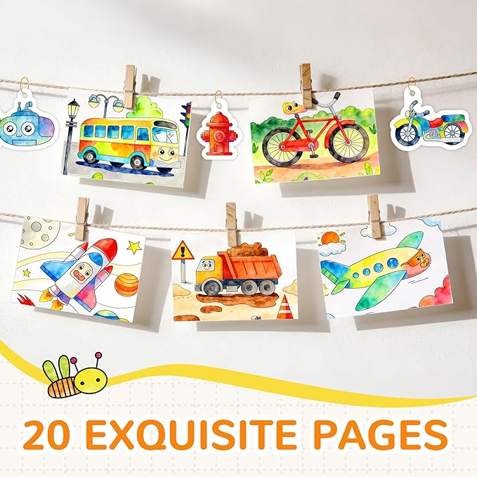 YPLUS Paint with Water Coloring Book for Toddlers, Mess Free Watercolor Painting Set with Brush, 26 Pages & 8 Color Palettes, DIY Art Craft Travel Toy Gift for Kids Ages 1-3 2-4 4-6 (Vehicles)