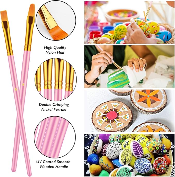 Paint Brushes Set, 30 Pcs Paint Brushes for Acrylic Painting, Oil Watercolor Acrylic Paint Brush, Artist Paintbrushes for Body Face Rock Canvas, Adult Drawing Arts Crafts Supplies, Pink