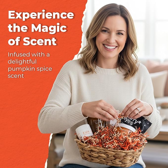 MagicWater Scented Crinkle Cut Paper - 2 oz - Pumpkin Spice - Perfect for Shredded Paper Filler, Basket Filler, Gift Boxes, Bridesmaid Gifts, Christmas Stuffers & More – For All Occasions