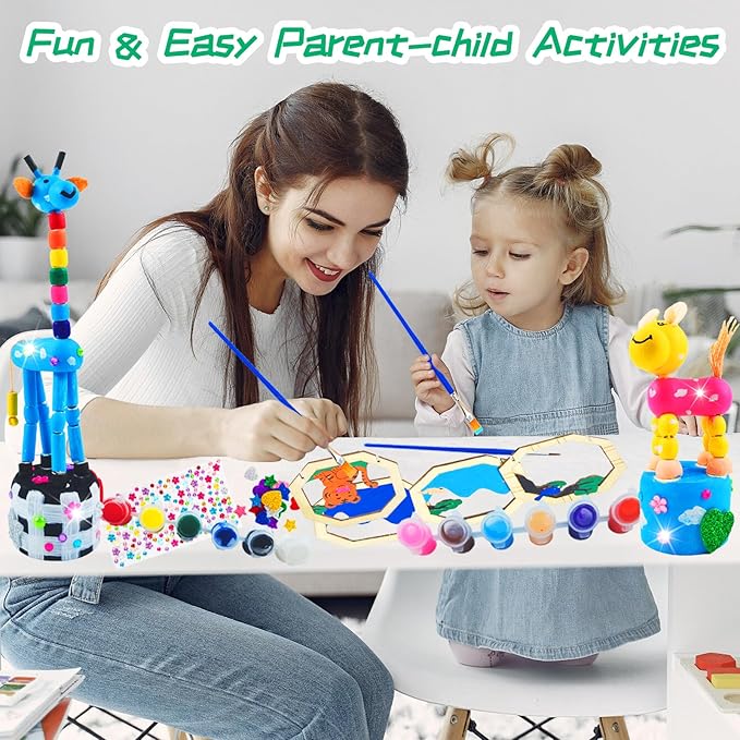 BEILUOYOO Wooden Painting Crafts for Kids - Art and Craft Kits for Kids 5-12 - Decorate & Build Your Own 3D Wood Animal Figures with Paint and Gem - Creative Activities Birthday Gifts for Girls Boys
