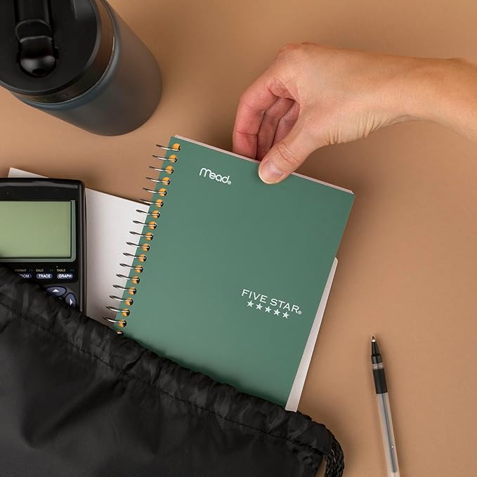 Five Star Spiral Notebook, 1 Subject, College Ruled Paper, 4-3/8" x 7", Personal Size, 80 Sheets, Fights Ink Bleed, Water Resistant Cover, Seaglass Green (450048CH1-ECM)