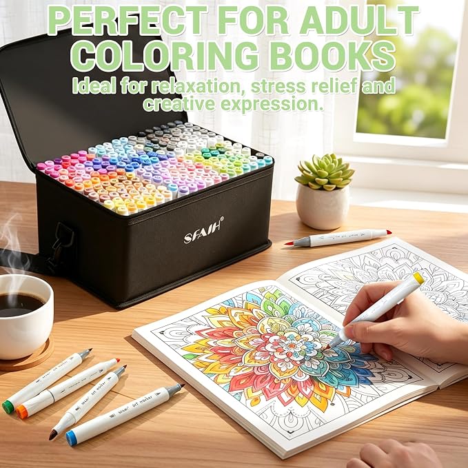 SFAIH Alcohol Markers Brush & Chisel Tip, Professional 216 Colors Set