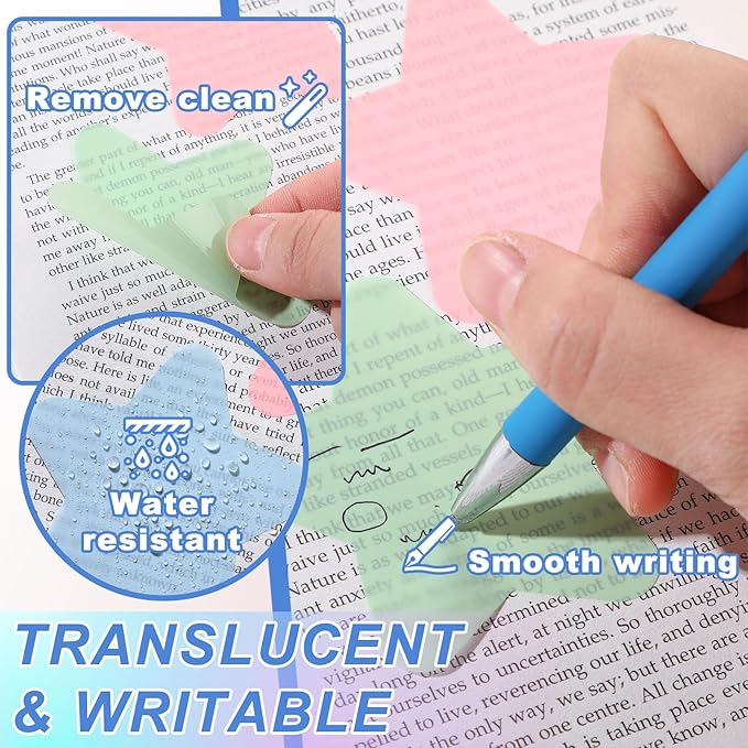 Jetec 900 Sheets Transparent Sticky Notes 18 Translucent Sticky Notes Clear See Through Memo Pad Colorful Self Adhesive Notepads for Notebook Bible Vision Board Office School(Star,Fresh Color)