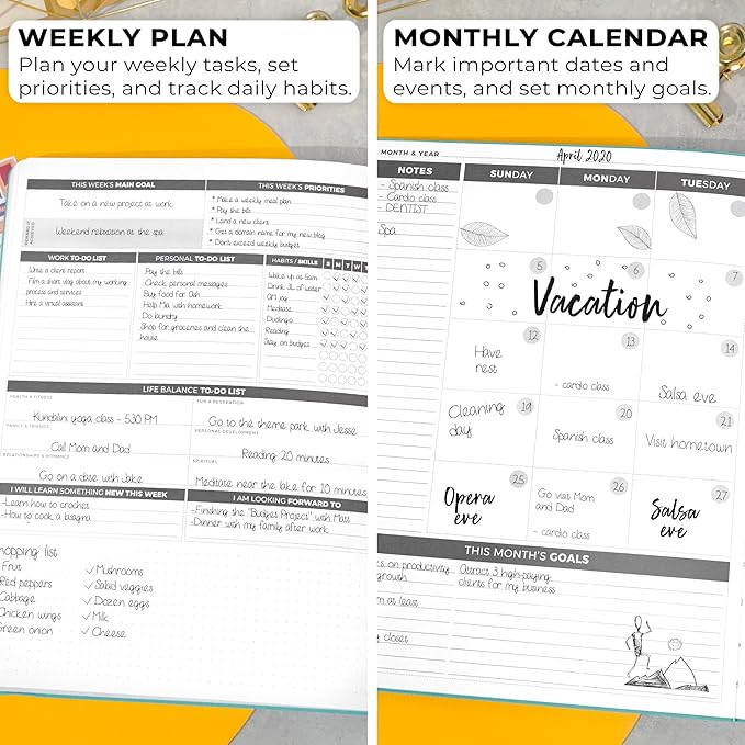 Clever Fox Planner Daily PRO - 8.5 x 11" A4 Size Daily Life Planner and Gratitude Journal to Increase Productivity, Time Management and Hit Your Goals - Undated - Lasts 3 Months (Aquamarine)