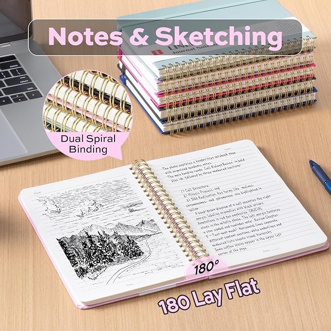 deli 6 Pack Lined Spiral Journal Notebook, 160 Pages, A5 (5.5"x8") Hardcover Writing Notebook, College Ruled Spiral Bound Journal for Women & Men - Perfect for Work, School, Office & Note Taking