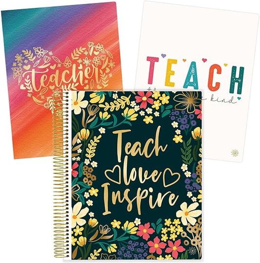 bloom daily planners Undated Academic Year Teacher Planner & Calendar - 7 Period Lesson Plan Organizer Book with Frosted Cover (9" x 11") (Interchangeable Cover) - Bold & Bright