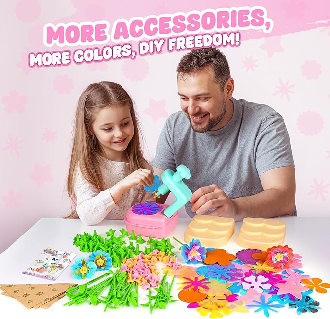 beefunni Flower Bouquet Craft Kits with Flower Maker,DIY Flower Making Kit for Kids,Flower Crafts for Kids Ages 4-8,Girls Arts and Crafts Age 6-8,Flower Toys for 4 5 6 7 8+Year Old Girl Birthday Gifts