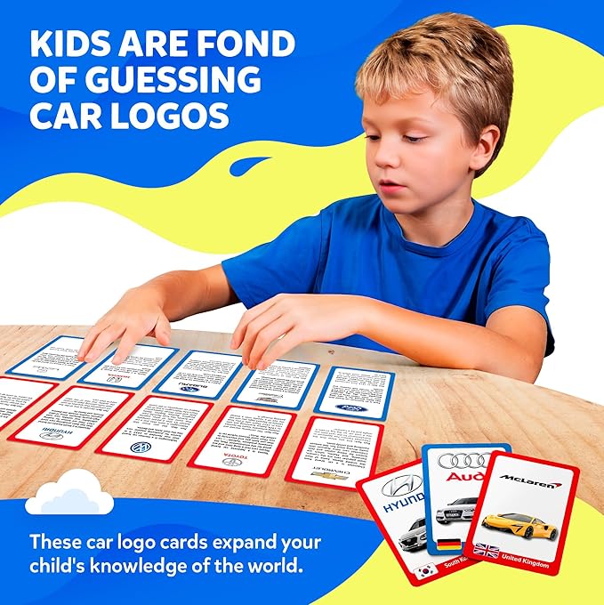 Car Brands and Logos - Flash Cards for Kids Ages 4-8, Flash Cards for Toddlers 2-4 Years - Ideal Small Gift for Boy