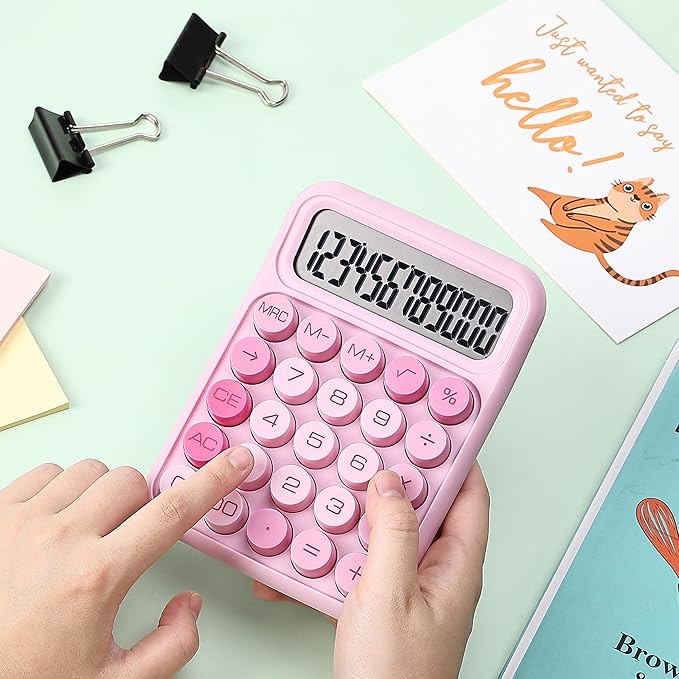 Mr. Pen- Mechanical Switch Calculator, 12 Digit Large LCD Display, Pink with Big Buttons, Mechanical Switch Calculator for Home, School, Office