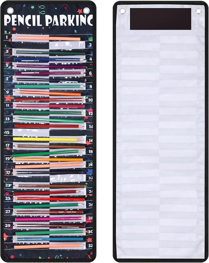 Sabary Pencil Parking Pocket for Classroom,Hanging Pencil Holder Wall Organization Numbered pencils Dispenser with Magnetic Strip Grommets for Back to School Student Essentials(Vivid)