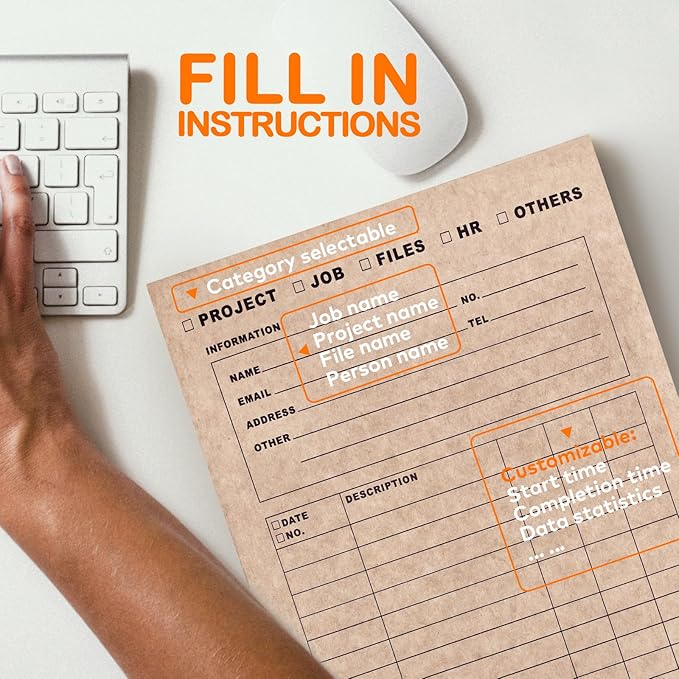 Heavy-Duty Kraft File Folders - 2-Pocket Pre-Printed Multi-Purpose Organizer with Fill-in Blanks & 5-Column Tracking Log | Job/Project/HR/Files | 9.4"x11.5" Pack of 4