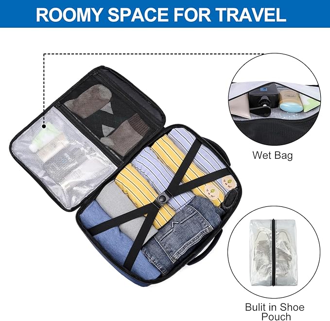 Travel Backpack for Men,Carry On Backpack with Shoe Pouch, TSA 15.6" Laptop Back Pack Flight Approved, College Gym Bag Casual Daypack for Weekender Business Hiking,Bookbag Travel Essentials,Blue