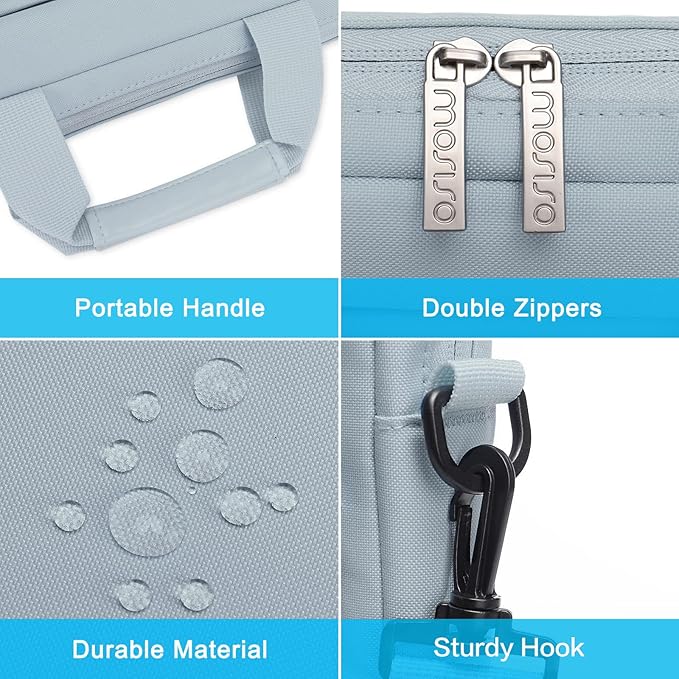 MOSISO Laptop Shoulder Bag 15.6 inch, 15-15.6 inch Computer Bag Compatible with MacBook Pro 16 inch, HP, Dell, Lenovo, Notebook with 2 Raised&1 Flapover&1 Horizontal Pocket&Handle&Belt, Baby Blue