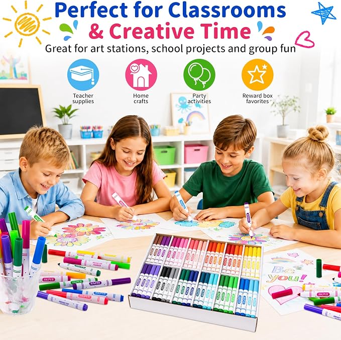 Markers Bulk, 240 Washable Markers for Kids Classroom, 24 Colors