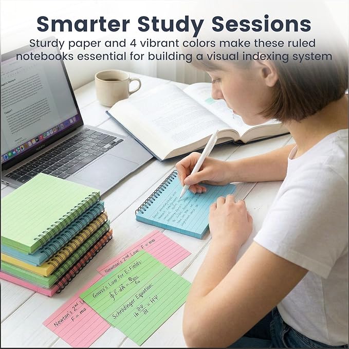 Koogel 400PCS Index Cards with Rings, 4x6 Colored Ruled Index Cards with Waterproof Covers for Back to School, Flashcard Recipe Note Card for Studying Nursing School College Essentials, 4 Colors