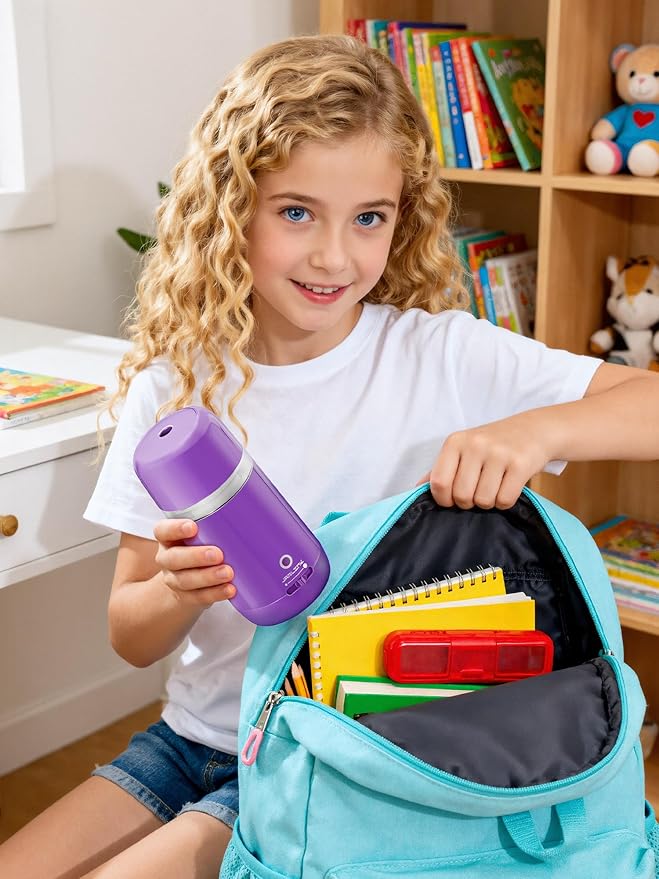 JARLINK Automatic Electric Pencil Sharpener - Hands-Free Operation, 3 Sharpness Modes, 3-Second Sharpening, Rechargeable & Portable for 7-12mm Pencils, Ideal for Classroom and Home Use (Purple)