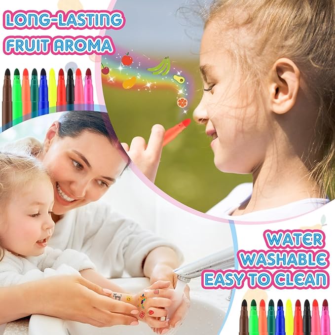 16 Pack Fruit Scented Washable Markers Bulk, 160 Count 5.2 Inch Coloring Markers, 10 Colors Art Supplies Birthday Gifts Must Haves and Reward