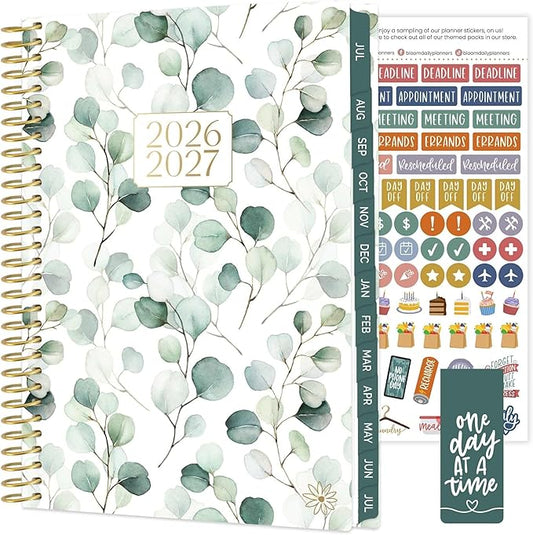 bloom daily planners 2026-2027 Planner - Academic Year (July 2026 - July 2027) Monthly & Weekly Soft Cover Planner for Women - 13 Month Inspirational Agenda Book with Stickers - 5.5" x 8.25" - Boho Greenery
