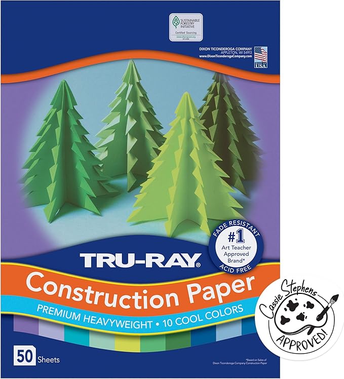 Tru-Ray Heavyweight Construction Paper, Cool Assorted Colors, 9"" x 12"", 50 Sheets (102942) & Heavyweight Construction Paper, Warm Assorted Colors, 9" x 12", 50 Sheets,102947