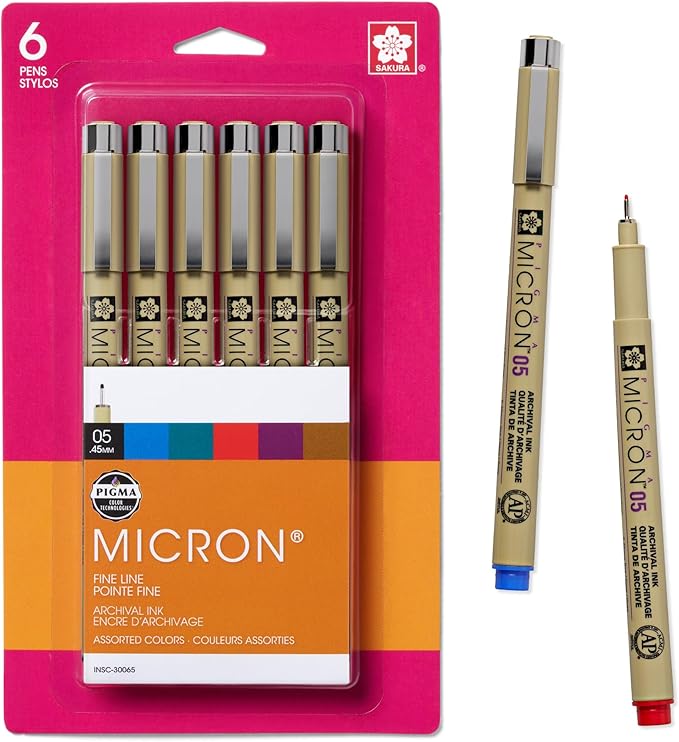 SAKURA 30065 6-Piece Pigma Micron (Colors may vary) 05 Ink Pen Set