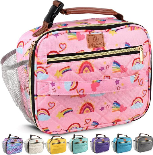 Genteen Lunch Box for Kids, Boys - Insulated Small LunchBox Reusable, Zip Closure & Buckle Handle, Portable Cooler for Work, School, Travel (Rainbow)