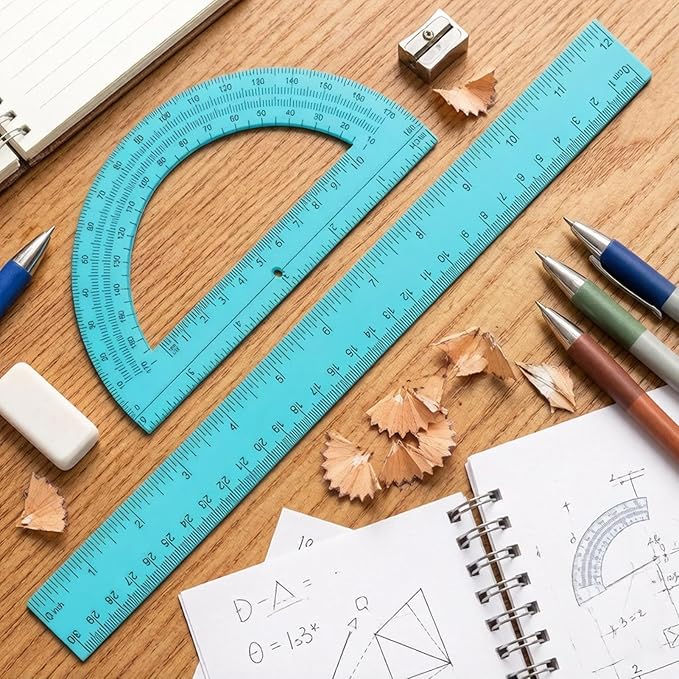 Protractor Set, Clear Geometry Measuring Tools, 1 Set, Math Ruler Kit, Angle Drawing Supplies, Transparent Scale Design, for Classroom Lessons, Technical Drafting, Student Study