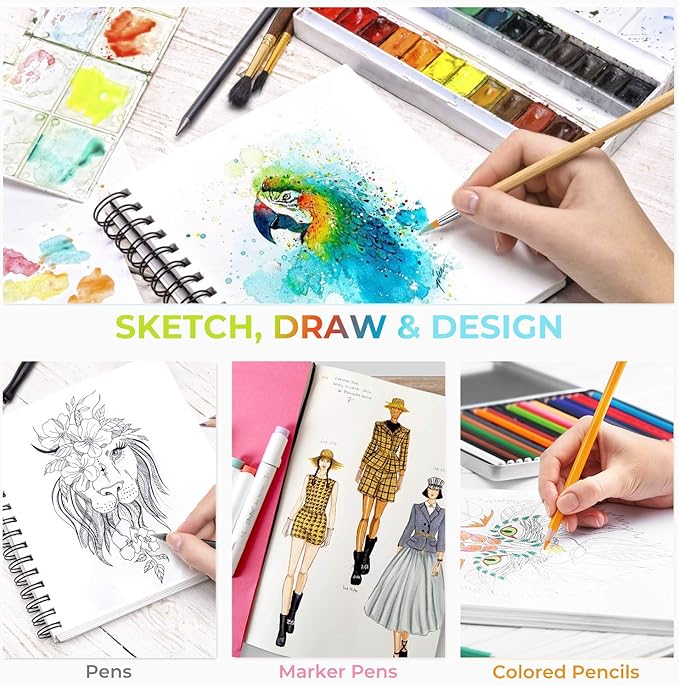 Ohuhu Mix Media Pad, 8.3" x 8.3" Mixed Media Art Sketchbook, 120 lb/200 GSM Heavyweight Papers, 62 Sheets/124 Pages, Spiral Bound Mix Media Paper Pad for Acrylic, Painting, Christmas Gift