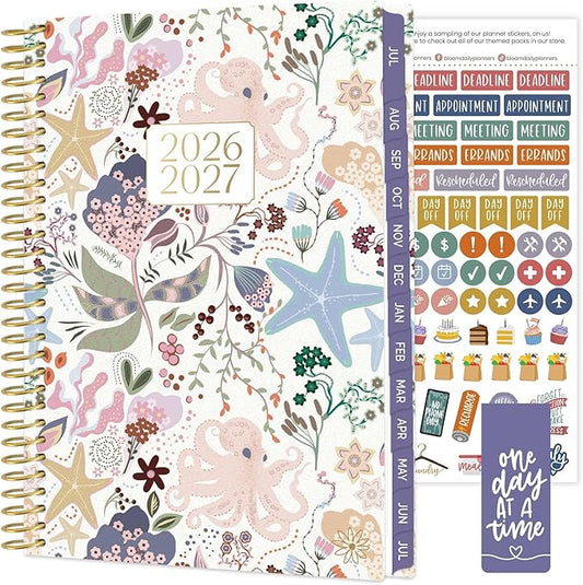 bloom daily planners 2026-2027 Planner - Academic Year (July 2026 - July 2027) Monthly & Weekly Soft Cover Planner for Women - 13 Month Calendar Agenda Book with Stickers - 5.5" x 8.25" - Seaside Whimsy