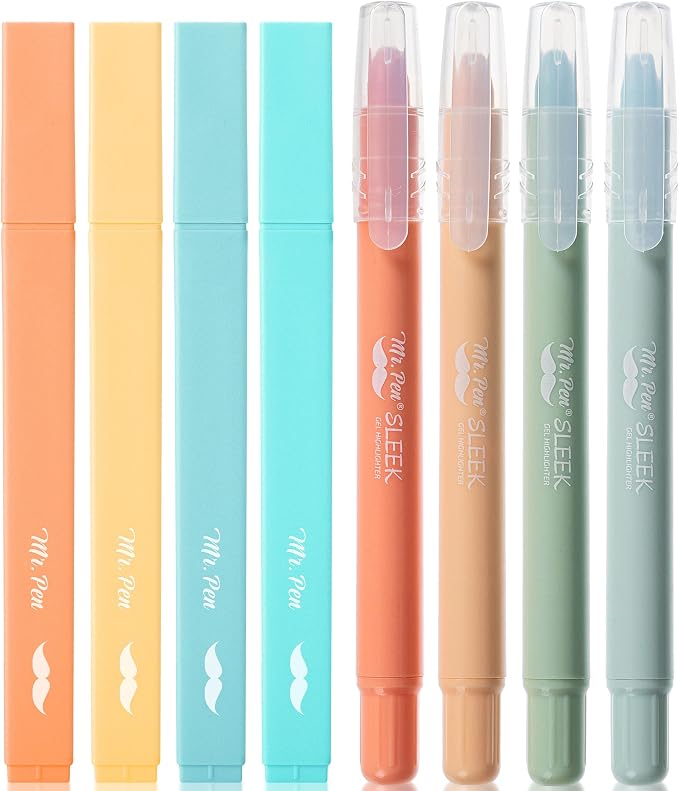 Mr. Pen- Aesthetic Highlighters and Gel Highlighters, 8 Pack | Pastel Color Bible Highlighter No Bleed, No Bleed Highlighter for Bibles, Fast Dry for Bible Journaling, Planner