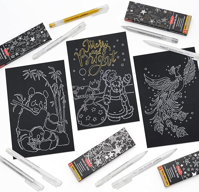 PANDAFLY Gold Silver White Gel Pens, 1mm Fine Point Opaque Archival Ink Pen for Journaling, Art, or Drawing - For Artist Gifts, Holiday Gifts & DIY Projects, 3 Pack
