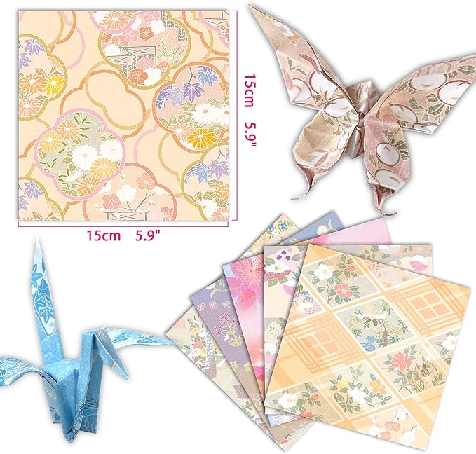 12 Pack/Sets Origami Paper Kit Double Sided 6 Inch Japanese Chiyo Square Easy Fold Arts Crafts DIY Handwork Origami Papers
