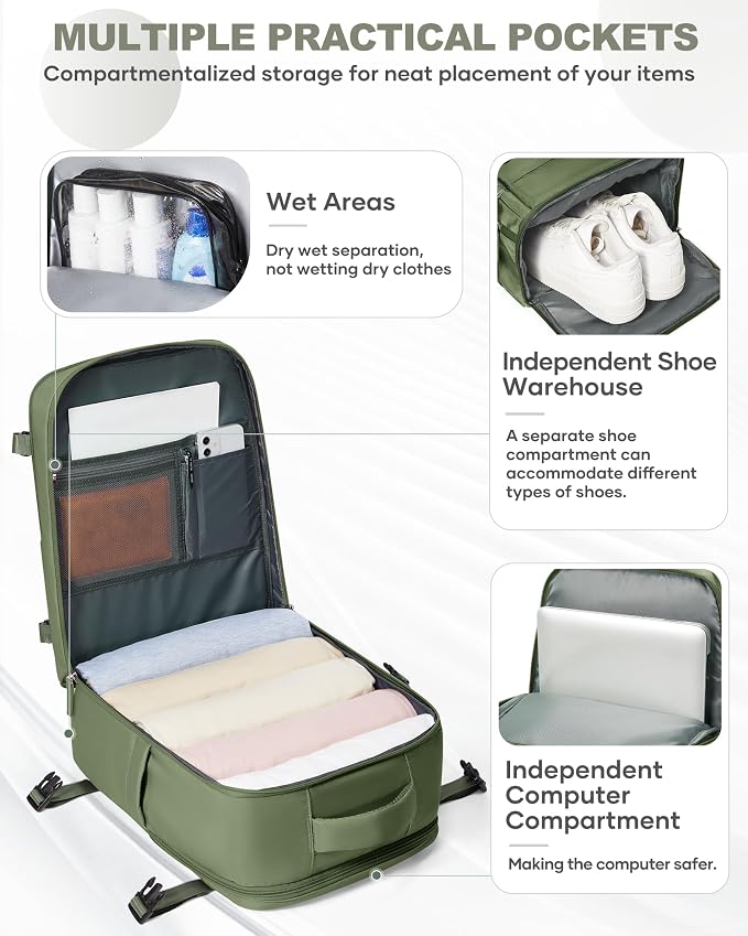 coowoz Travel Backpack Carry On for Women Man Gym Backpack with Laptop Compartment Mochila de Viaje Teacher Personal Item Backpacks Rucksack Airplane Accessories Must Haves,Gray Green Small