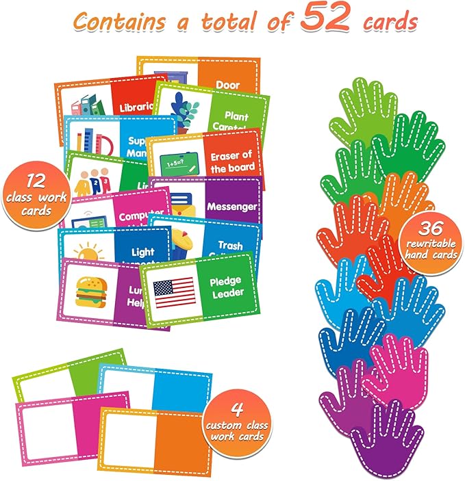 ABCxGOOD Helping Hands Pocket Chart,Classroom Jobs and Management Pocket Chart, Preschool Classroom Must Haves Supplies, Great for Classroom Homeschool. (Black) (Black, 29"*20.5")