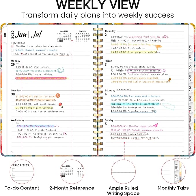 Academic Planner 2026-2027, Weekly and Monthly Calendar Book, July 2026 – June 2027, Hardcover Planner with Tabs, Perfect for Teachers, Students, Women & Men, A4 (8.5" x 11") - Pastel Garden