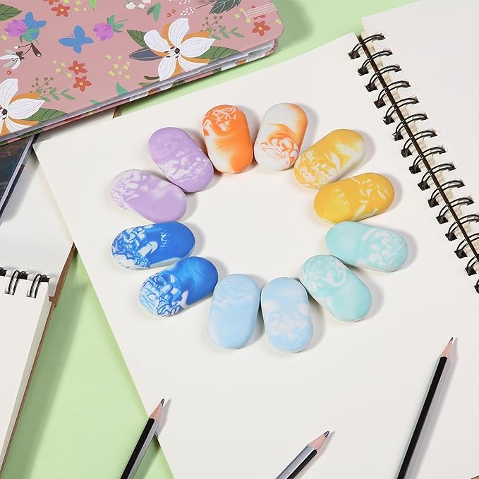 Mr. Pen- Marble Pencil Erasers, 12 Pack, 1" x 2", Soft Rubber Marble Pencil Erasers for School, Office, Art Sketching, Homework, Exams, Clean Smudge-Free Correction
