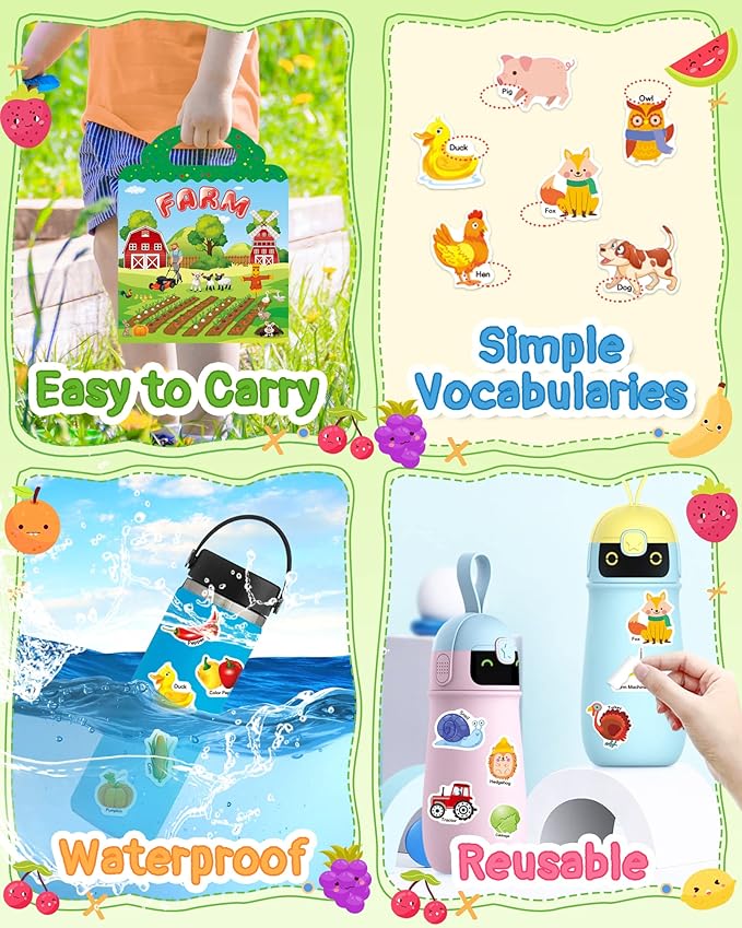 Benresive Reusable Sticker Book for Toddlers, Travel Stickers for Kids, Toddler Crafts Activities Toys, Birthday Gifts for Boys & Girls - Farm