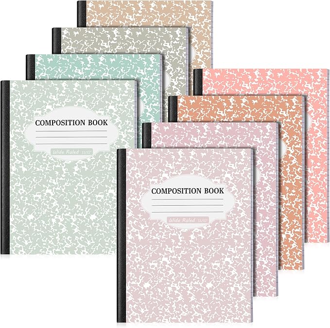 Colarr 8 Pack Composition Notebook 9.75 x 7.5 Inch Wide Ruled Marble Paper Composition Books Assorted Fun Colors Office School Notebook, Hard Cover, Sturdy Sewn Binding(Boho Color)