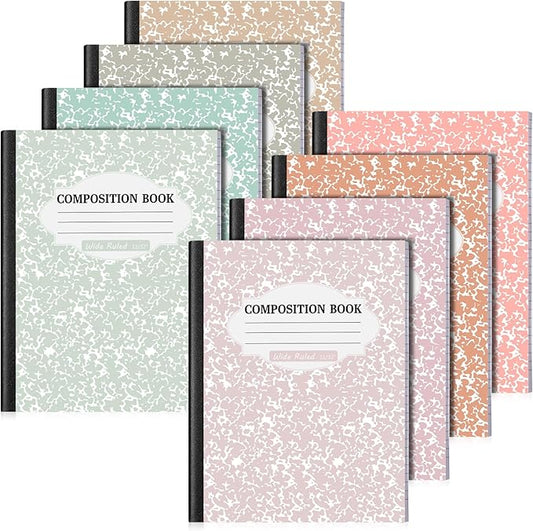 Colarr 8 Pack Composition Notebook 9.75 x 7.5 Inch Wide Ruled Marble Paper Composition Books Assorted Fun Colors Office School Notebook, Hard Cover, Sturdy Sewn Binding(Boho Color)